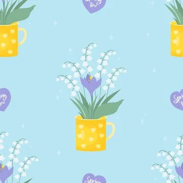 Floral romantic seamless pattern. White flowers May lilies of the valley and Stock Illustration