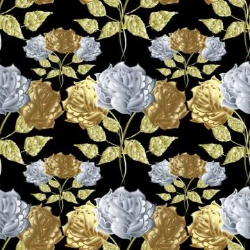 Floral roses seamless pattern. Vector flowers background 스톡 일러스트