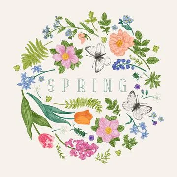 Floral round compositio. Stock Illustration