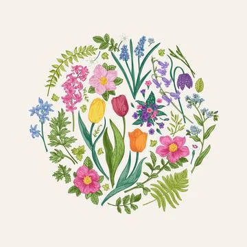 Floral round composition. Stock Illustration