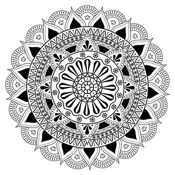 Floral Round Ethnic Pattern in Line Art. Stock Illustration