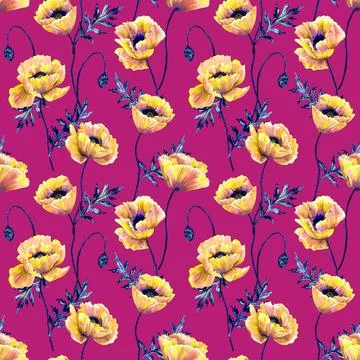 Floral seamless background. Pattern with beautiful watercolor flowers. Botanical Illustration