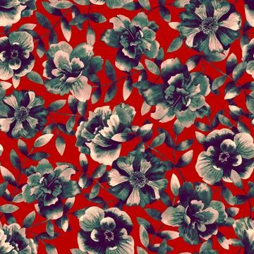 Floral seamless background. Pattern with beautiful watercolor flowers. Botanical Stock Illustration