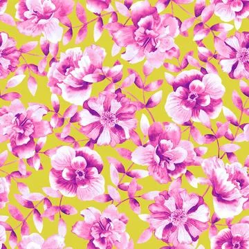 Floral seamless background. Pattern with beautiful watercolor flowers. Botanical Stock Illustration