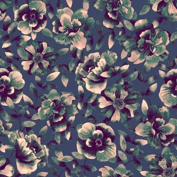 Floral seamless background. Pattern with beautiful watercolor flowers. Botanical Illustration