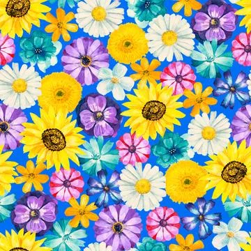 Floral seamless background. Pattern with beautiful watercolor flowers. Botanical Stock Illustration