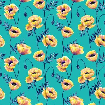 Floral seamless background. Pattern with beautiful watercolor flowers. Botanical 스톡 일러스트