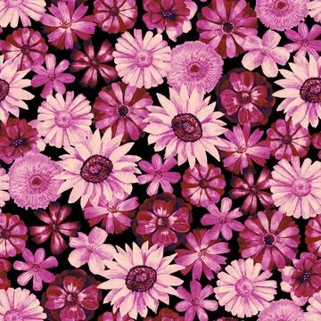 Floral seamless background. Pattern with beautiful watercolor flowers. Botanical Stock Illustration