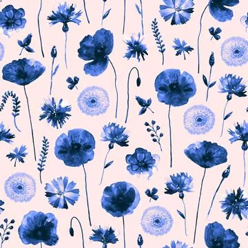 Floral seamless background. Pattern with beautiful watercolor wild meadow Stock Illustration
