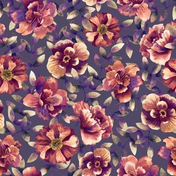 Floral seamless background. Pattern with beautiful watercolor flowers. Botanical Illustration
