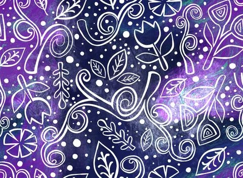 Floral seamless background pattern. illustration hand drawn. Line art. Stock Illustration