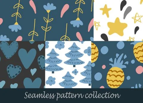 Floral seamless background set Stock Illustration