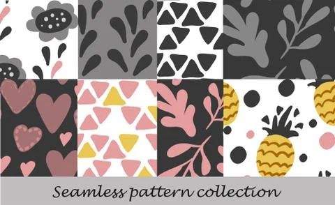 Floral seamless background set Stock Illustration