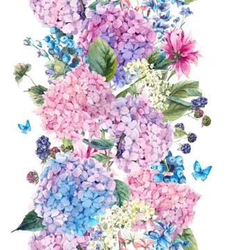 Floral seamless border with Hydrangea Stock Illustration