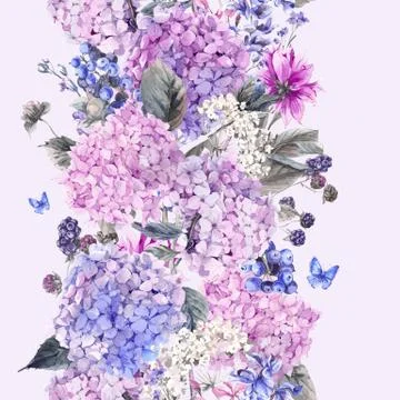 Floral seamless border with Hydrangea Stock Illustration