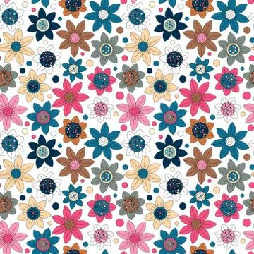 Floral seamless cute pattern simple design. Primitive flowers seamless ornament Illustrazione stock