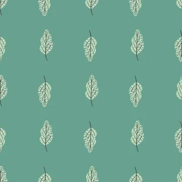 Floral seamless doodle pattern with light grey oak leaf shapes. Turquoise bac Illustrazione stock
