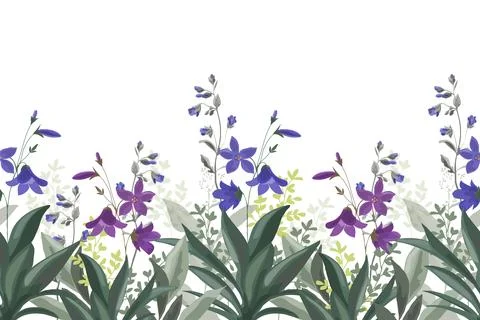 Floral seamless horizontal pattern, border with meadow flowers Stock Illustration
