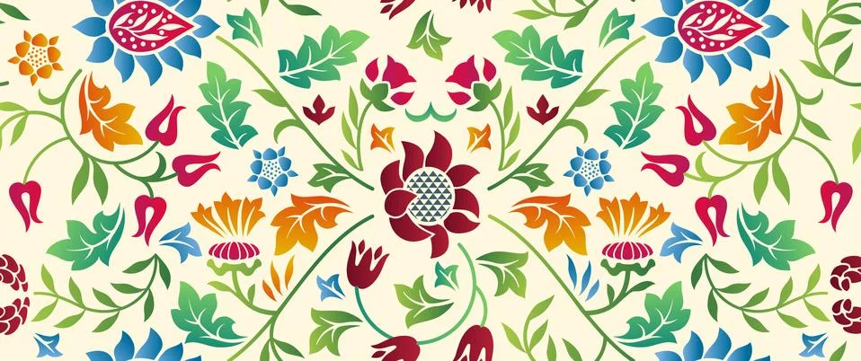 Floral seamless horizontal pattern on light background. Vector illustration. Stock Illustration