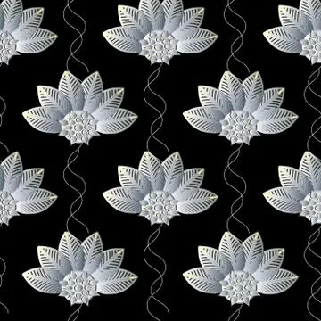 Floral seamless pattern. Abstract black repeating background wal Illustrazione stock