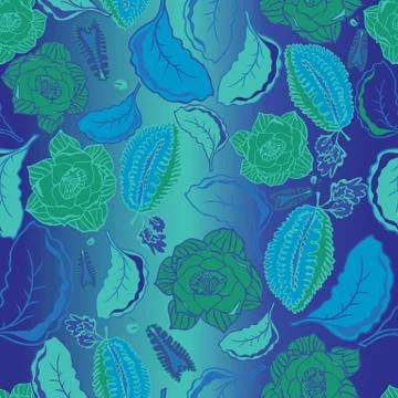 Floral seamless pattern with abstract leaves, flowers, petunias and daisies. Stock Illustration