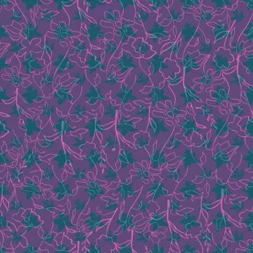 Floral seamless pattern with abstract leaves, flowers, petunias and daisies. Stock Illustration