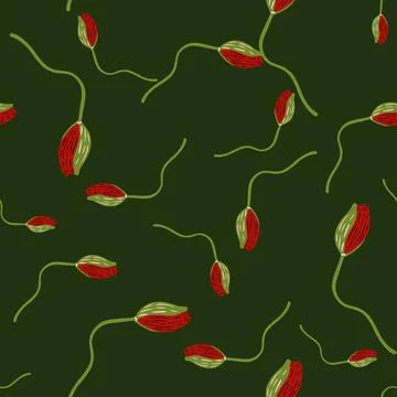 Floral seamless pattern with abstract red poppy bud silhouettes flowers print Stock Illustration