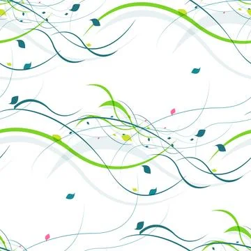 Floral seamless pattern. Abstract waves with leaves, eco nature background Illustrazione stock