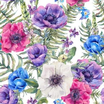 Floral seamless pattern with anemones Stock Illustration
