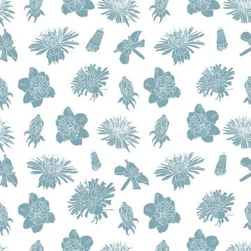 Floral seamless pattern background with blossom flowers for fashion textiles, Stock Illustration
