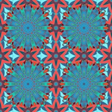 Floral seamless pattern background. Flowers on blue, pink and red colors. Flower Stock Illustration
