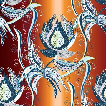 Floral seamless pattern background. Flowers on red, orange and blue colors. Flow 스톡 일러스트