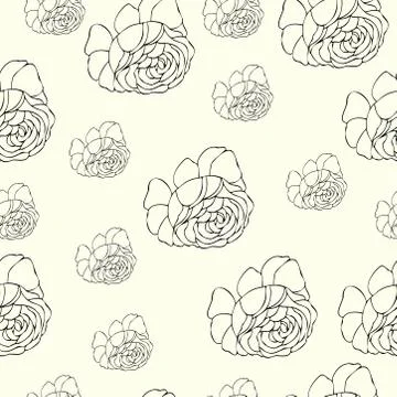 Floral seamless pattern background with outline rose flower Stock Illustration
