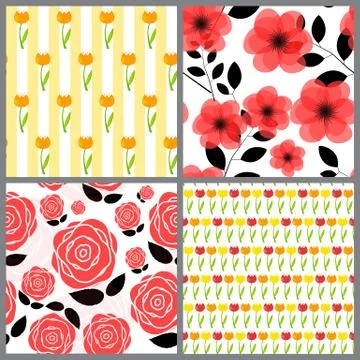 Floral Seamless Pattern Background Set Vector Illustration Stock Illustration