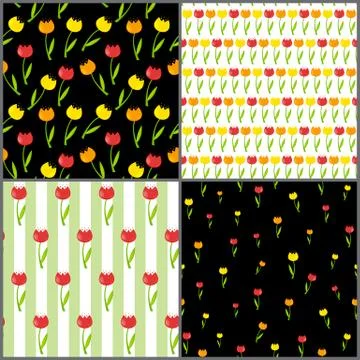 Floral Seamless Pattern Background Set Vector Illustration Illustrazione stock