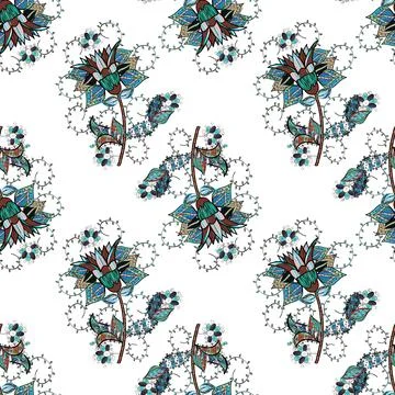Floral seamless pattern background, with strokes and splashes, summer flowers. F Stock Illustration