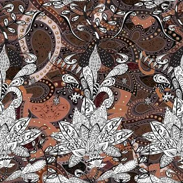 Floral seamless pattern background, with strokes and splashes, summer flowers. F Stock Illustration