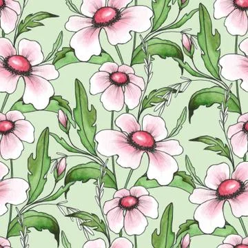 Floral seamless pattern. Background with white flowers Stock Illustration