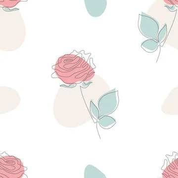 Floral seamless pattern. Beautiful line rose with abstract spots on white Stock Illustration