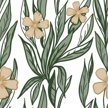 Floral seamless pattern with beige flowers on white background Stock Illustration