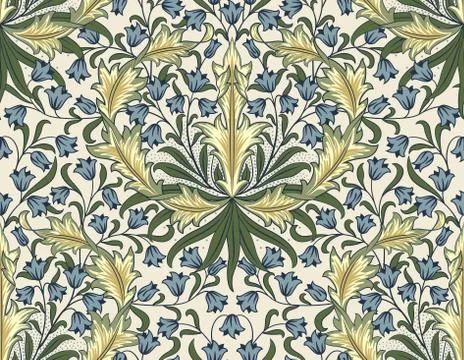 Floral seamless pattern with big and small flowers on light background. Vector Stock Illustration