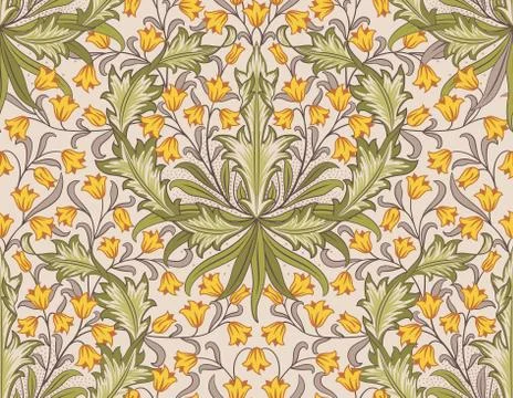 Floral seamless pattern with big and small yellow flowers on light background Stock Illustration