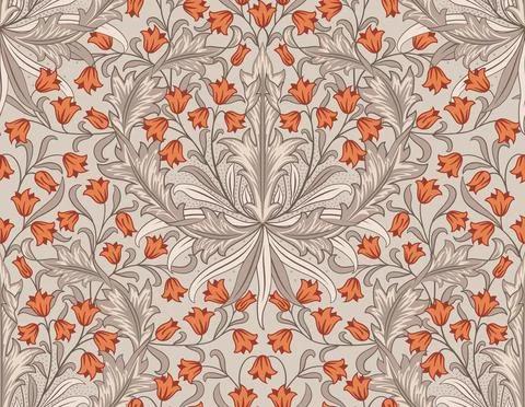 Floral seamless pattern with big and small orange flowers on light background Stock Illustration