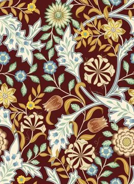 Floral seamless pattern with big flowers and foliage on dark brown background Stock Illustration