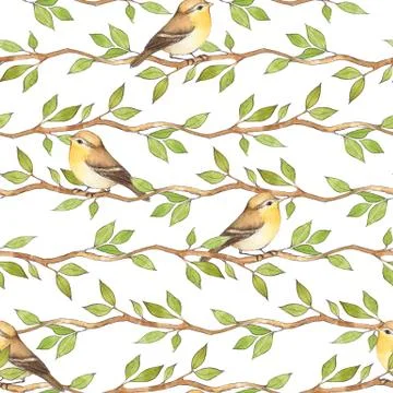 Floral seamless pattern with birds Stock Illustration