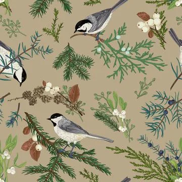Floral seamless pattern with birds. Illustrazione stock