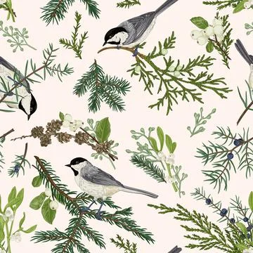 Floral seamless pattern with birds. Illustrazione stock