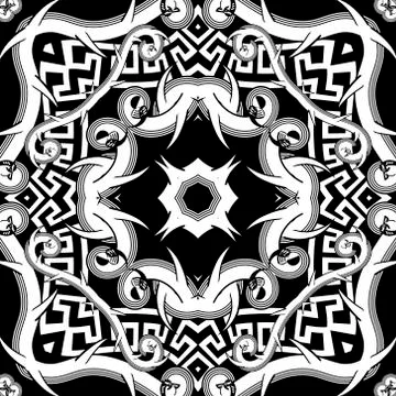 Floral seamless pattern. Black and white greek background. Vector tribal celt Stock Illustration