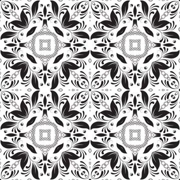 Floral seamless pattern. Black and white ornamental vector background. Beauti Stock Illustration