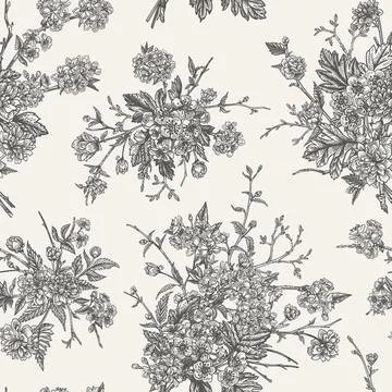 Floral seamless pattern. Black and white. Stock Illustration
